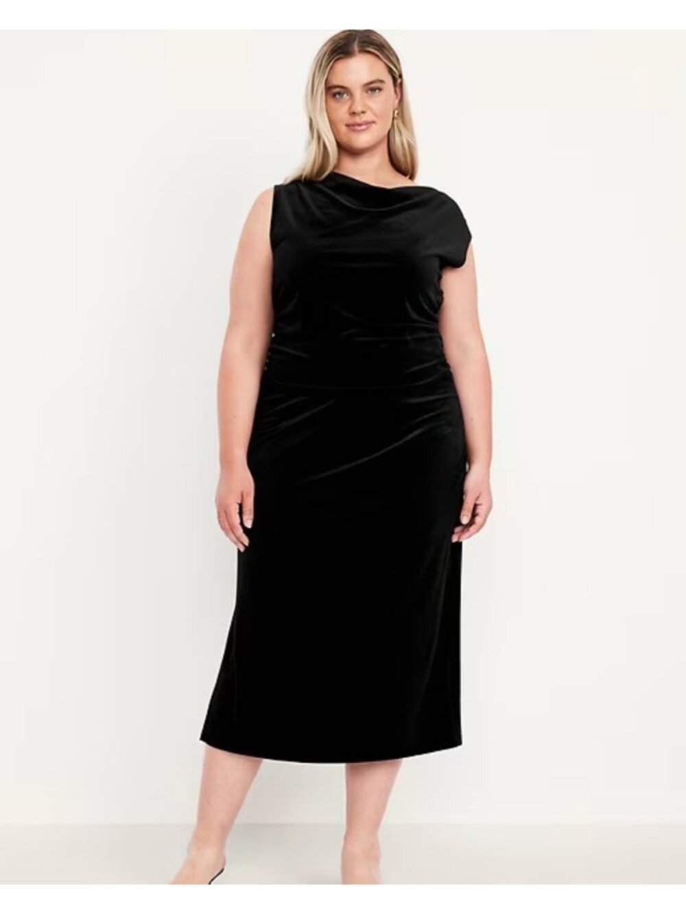 OLD NAVY Black Velvet Side Slit Ruched Hip Midi Skirt Size 3X Whimsigoth Vamp